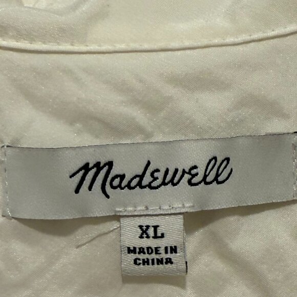 Madewell Ivory Button-Down Cap-Sleeve Utility Shirt -- 100% Silk -- size XL - Picture 8 of 8